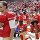 In this Oct. 2, 2016, file photo, San Francisco 49ers quarterback Blaine Gabbert, left, stands as outside linebacker Eli Harold, from bottom left, quarterback Colin Kaepernick and safety Eric Reid kneel during the national anthem before an NFL football game against the Dallas Cowboys in Santa Clara, Calif.